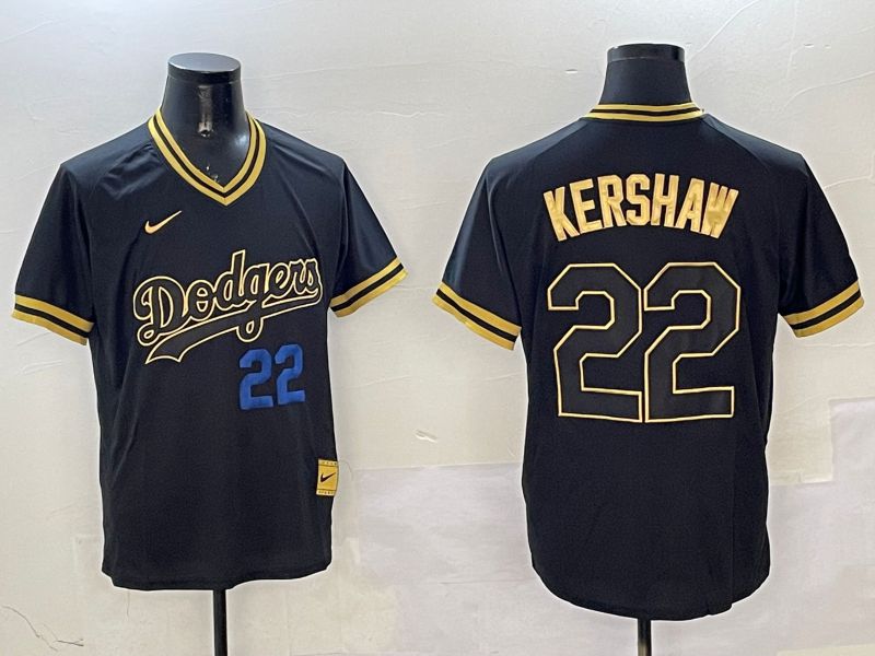 Men Los Angeles Dodgers 22 Kershaw Black Gold Game 2025 Nike MLB Jersey style 32511
